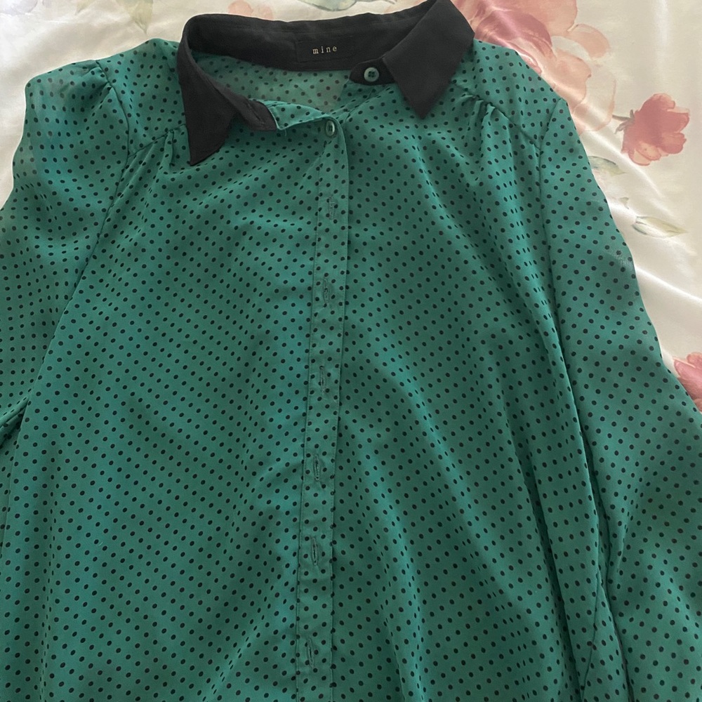 Green and Black Polka Dot Blouse